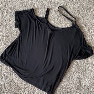Cold Shoulder Neck Strap Short Sleeve Tee